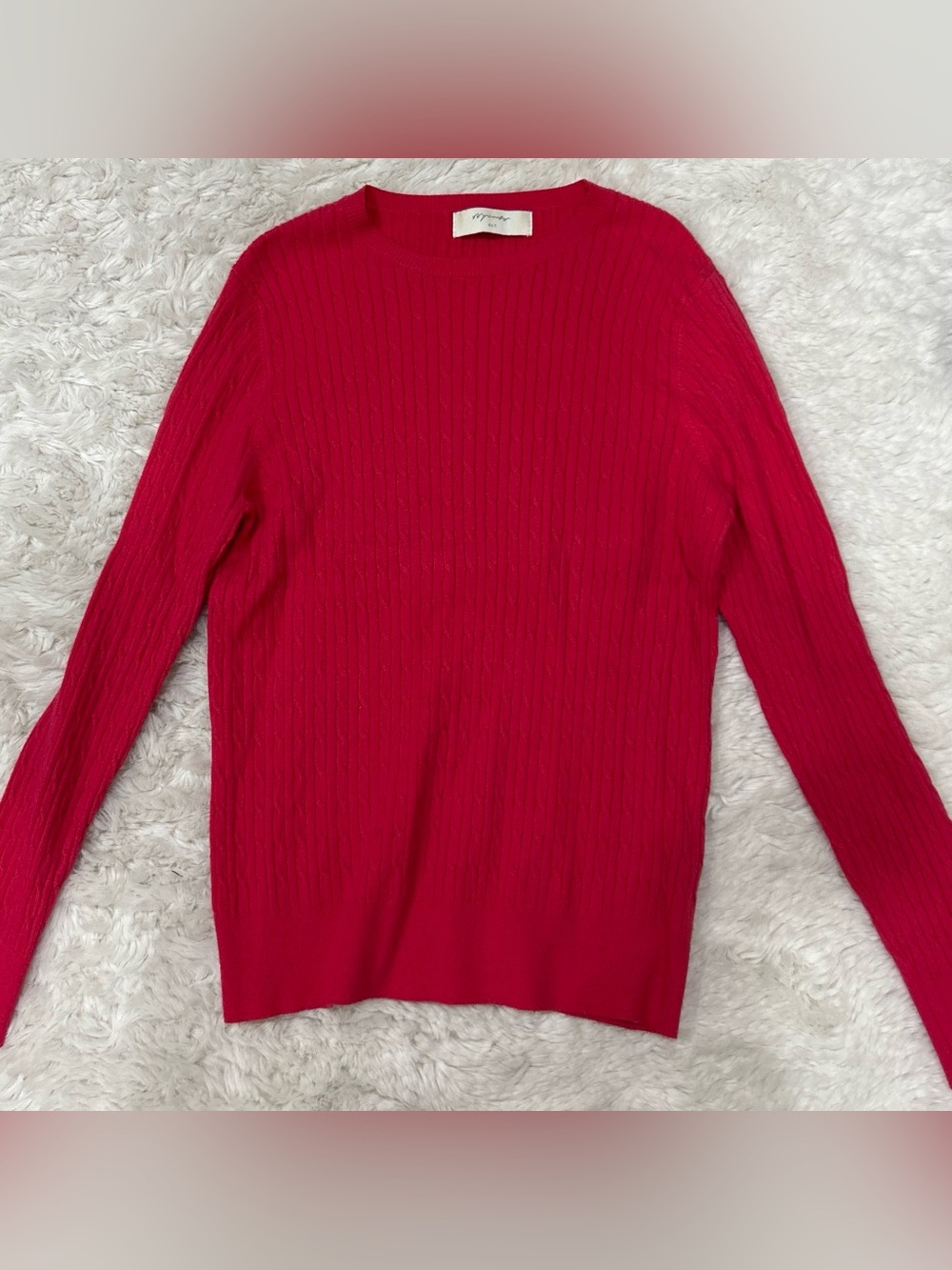 Red Cable-Knit Crewneck Sweater